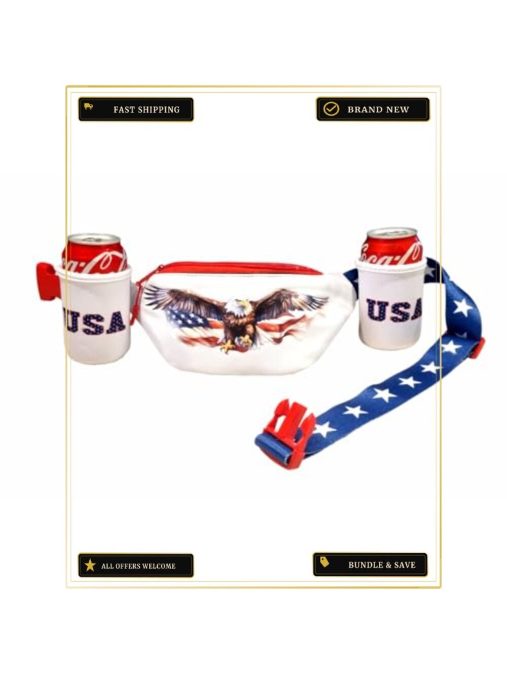 American Flag Beer Belt Fanny Pack Holster Costume One Size Polyester Blend